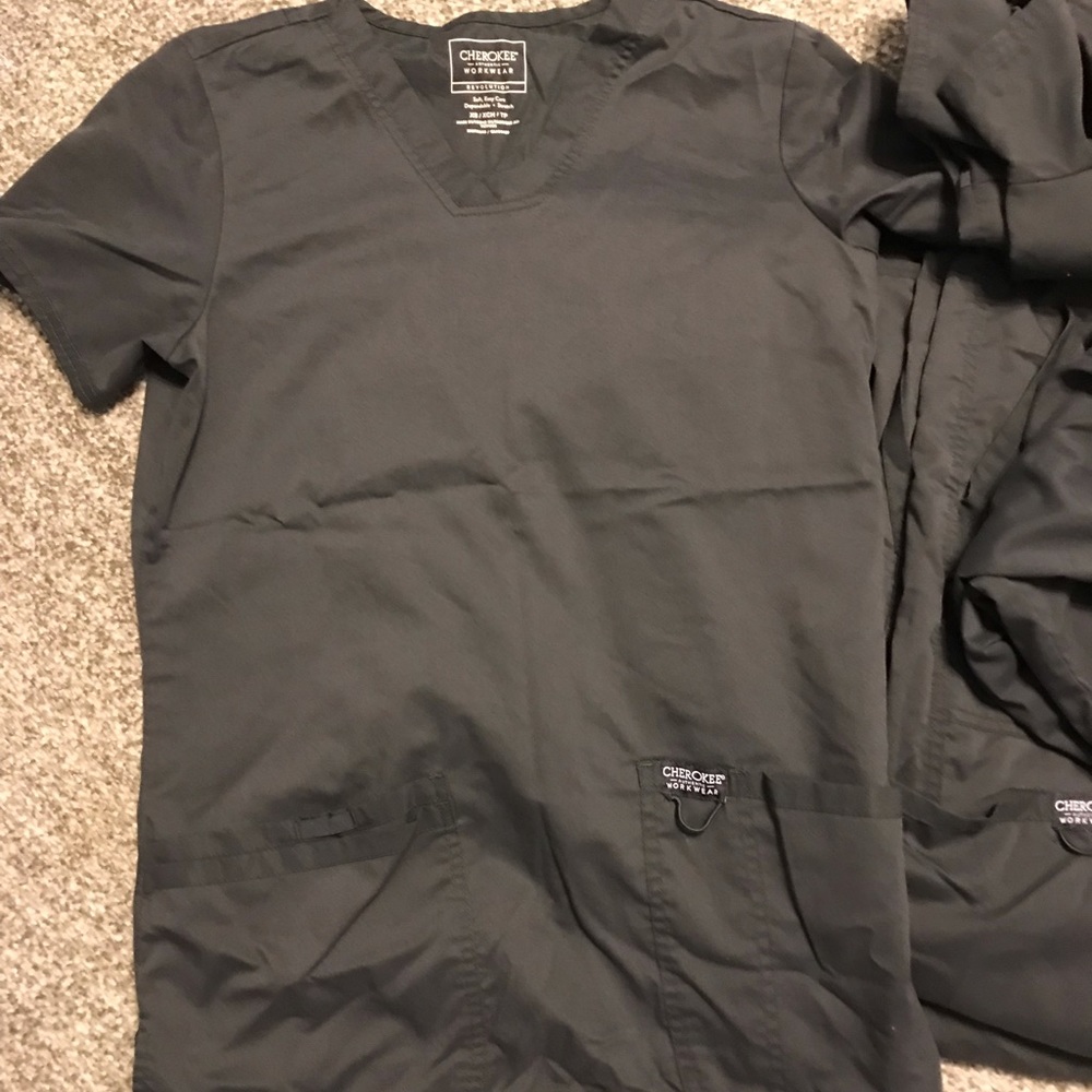 3 scrub sets (XS top, PS pants) grey Cherokee
